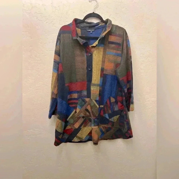 John mark art to wear blouse 1X mixed media colorful artsy laganlook office - Picture 1 of 6